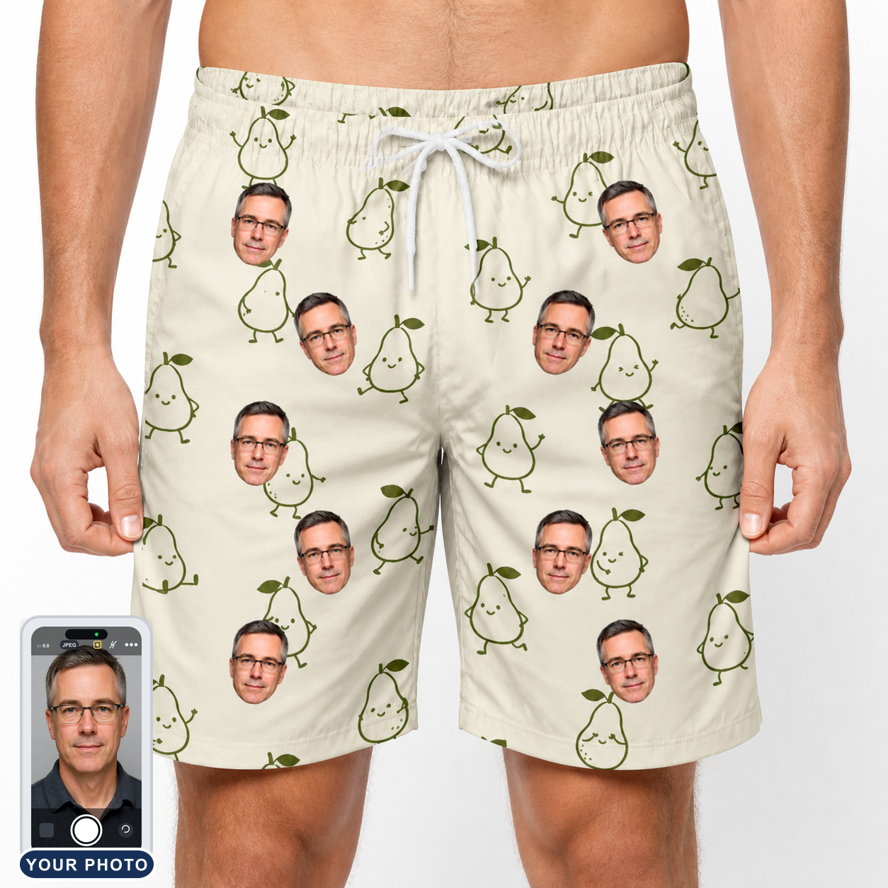 Men's Pear Pressure Custom Face Beach Shorts