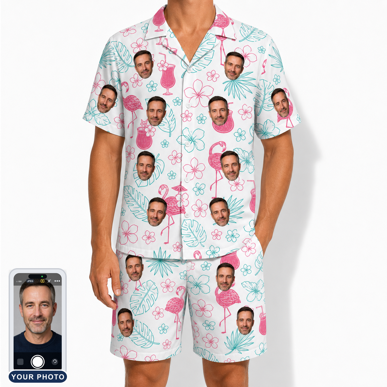 Men's Pink Pours Custom Face Shirt & Shorts Set
