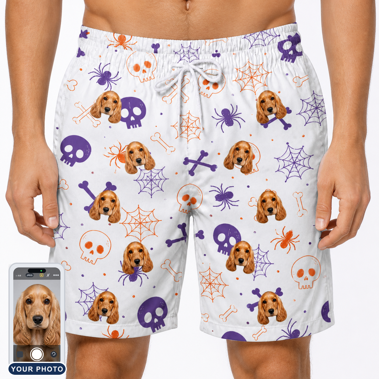 Men's Skull Shuffle Custom Dog Face Beach Shorts