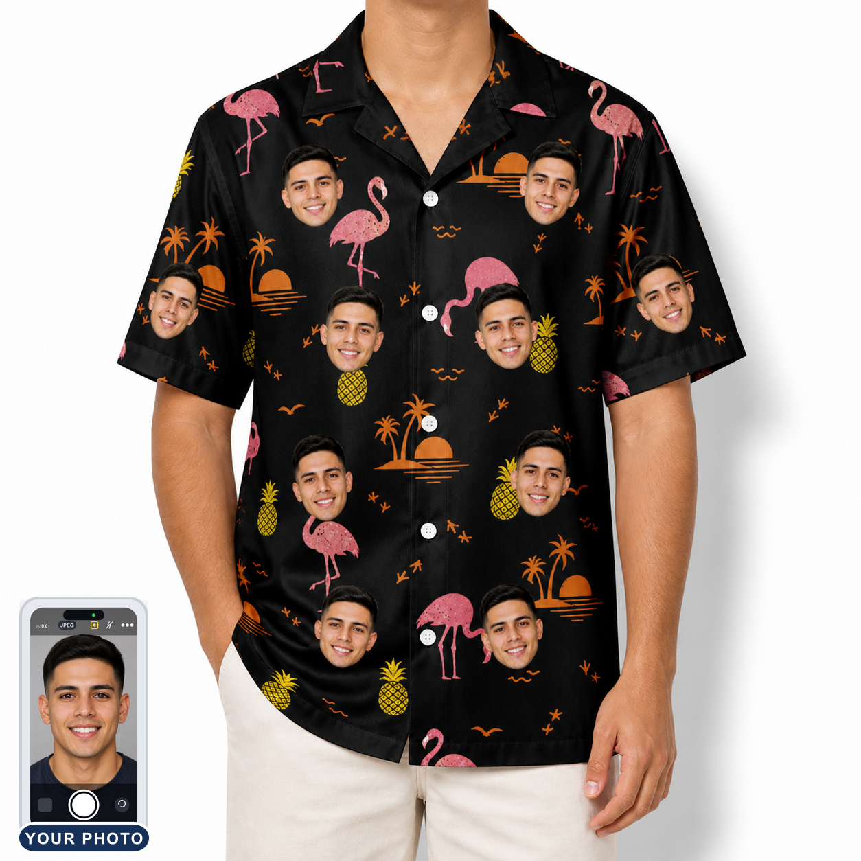 Men's Flocktail Hour Custom Face Hawaiian Shirt
