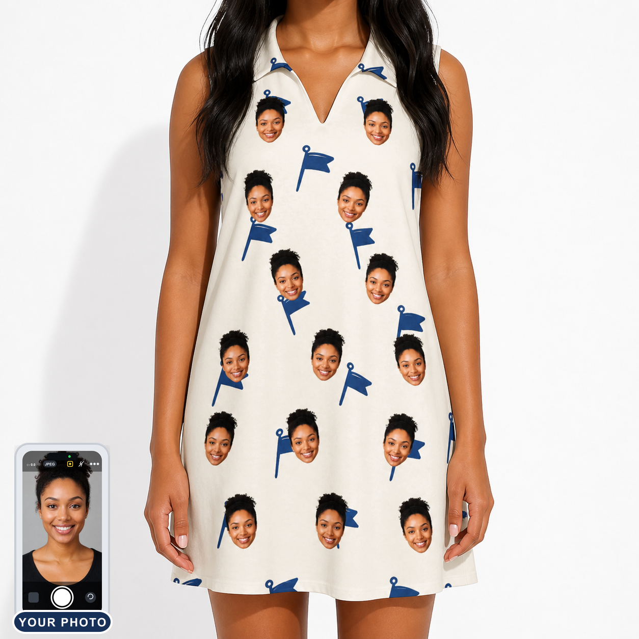Women's Pin High Custom Face V-Neck Dress