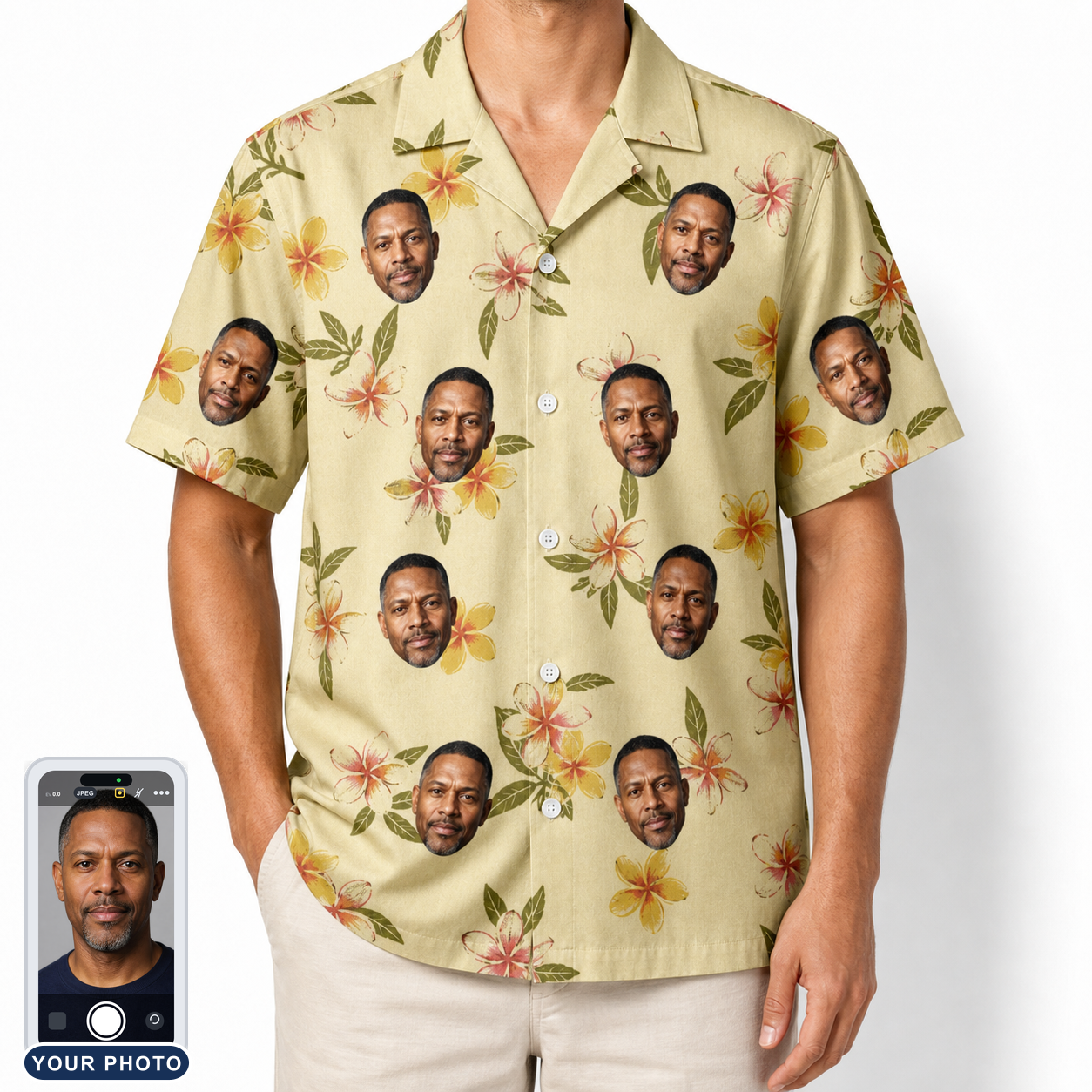 Men's Frangipani Frolic Custom Face Hawaiian Shirt