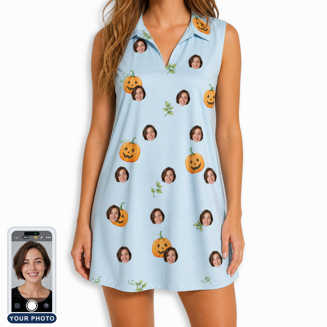 Women's Toothy Torchlight Custom Face V-Neck Dress