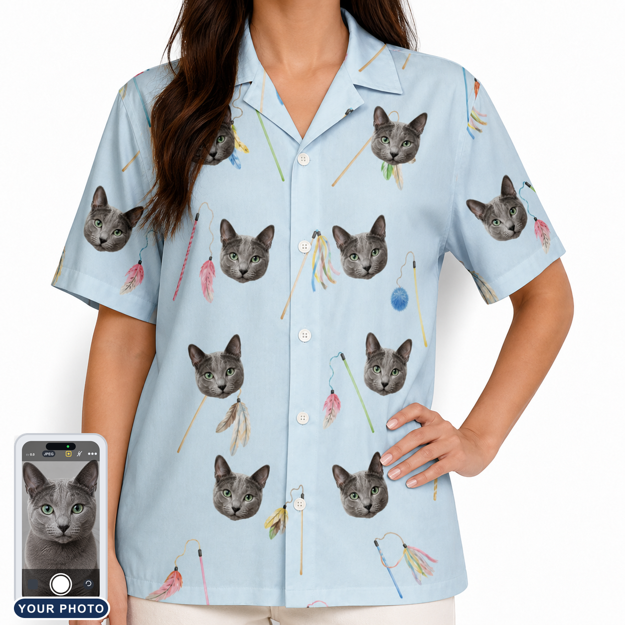 Women's Pounce Patrol Custom Cat Face Hawaiian Shirt