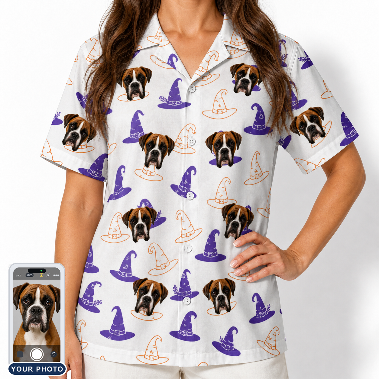 Women's Cauldron Crowns Custom Dog Face Hawaiian Shirt