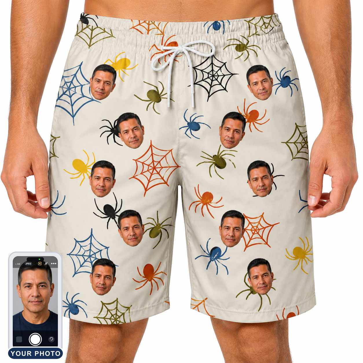 Men's Creepy Crawlers Custom Face Beach Shorts