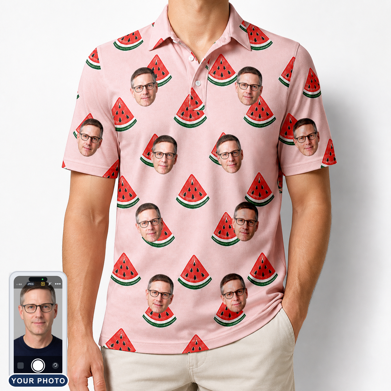 Men's Watermelon Whimsy Custom Face Polo Shirt