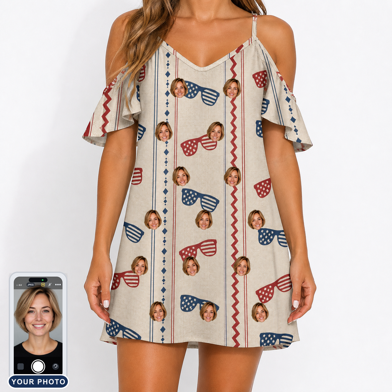 Women's Firework Frames Custom Face Off-Shoulder Dress
