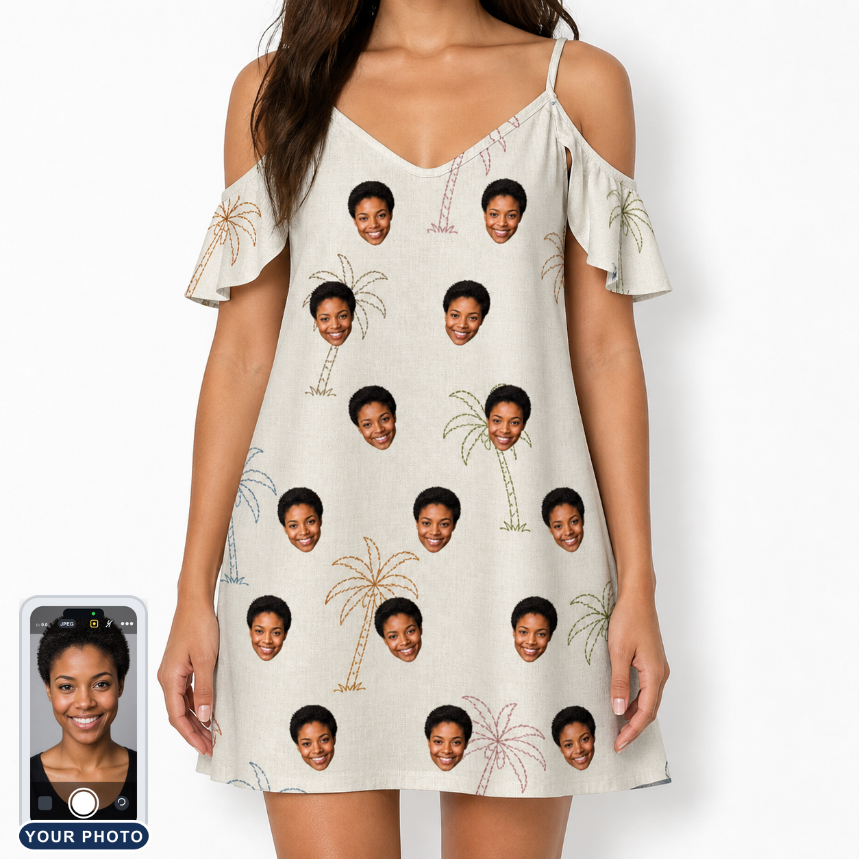 Women's Palm Pizzazz Custom Face Off-Shoulder Dress