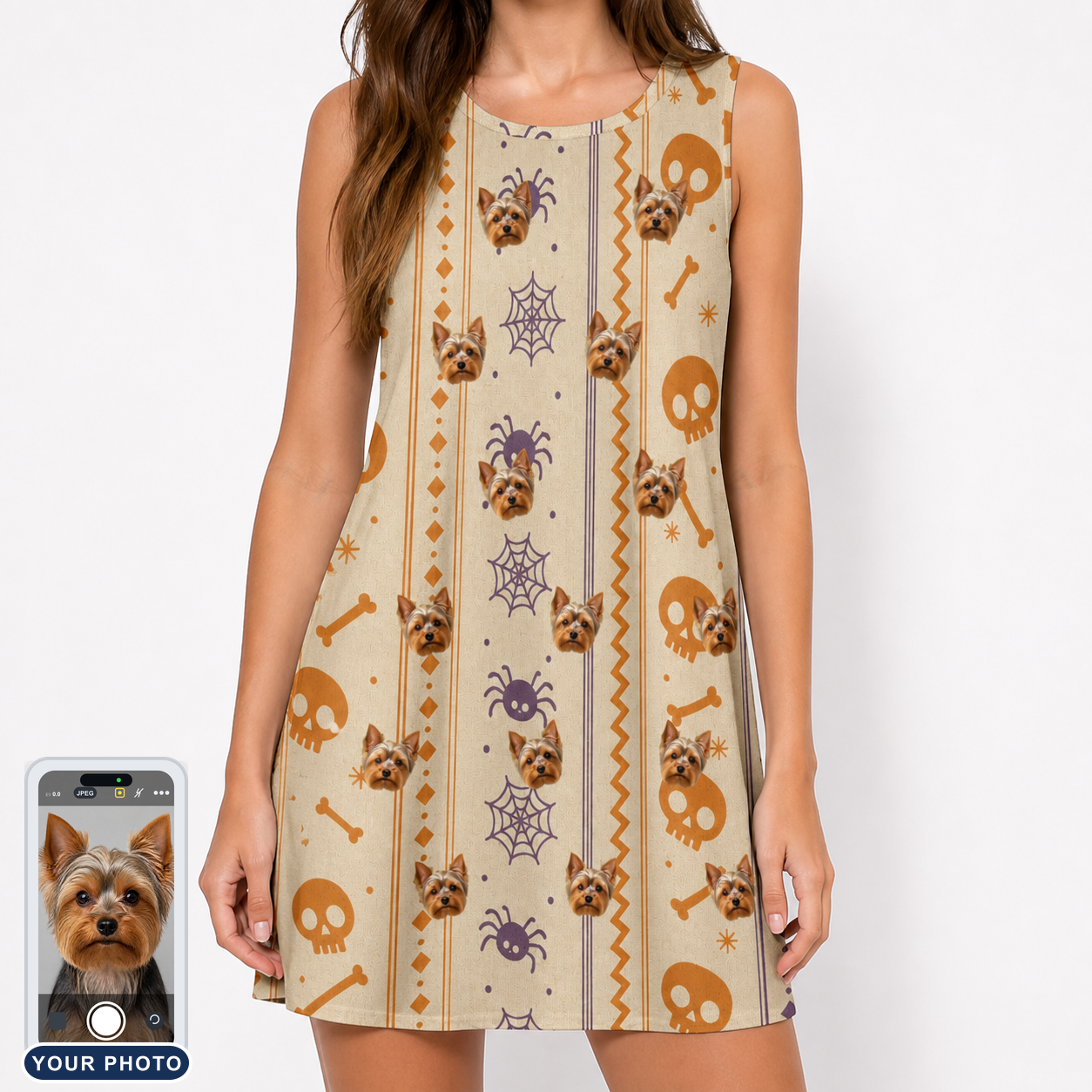 Women's Webbed Bones Custom Dog Face Tank Dress