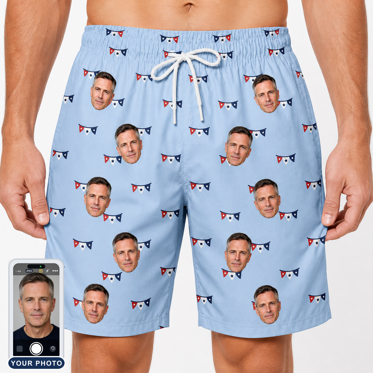 Men's Yankee Doodle Custom Face Beach Shorts