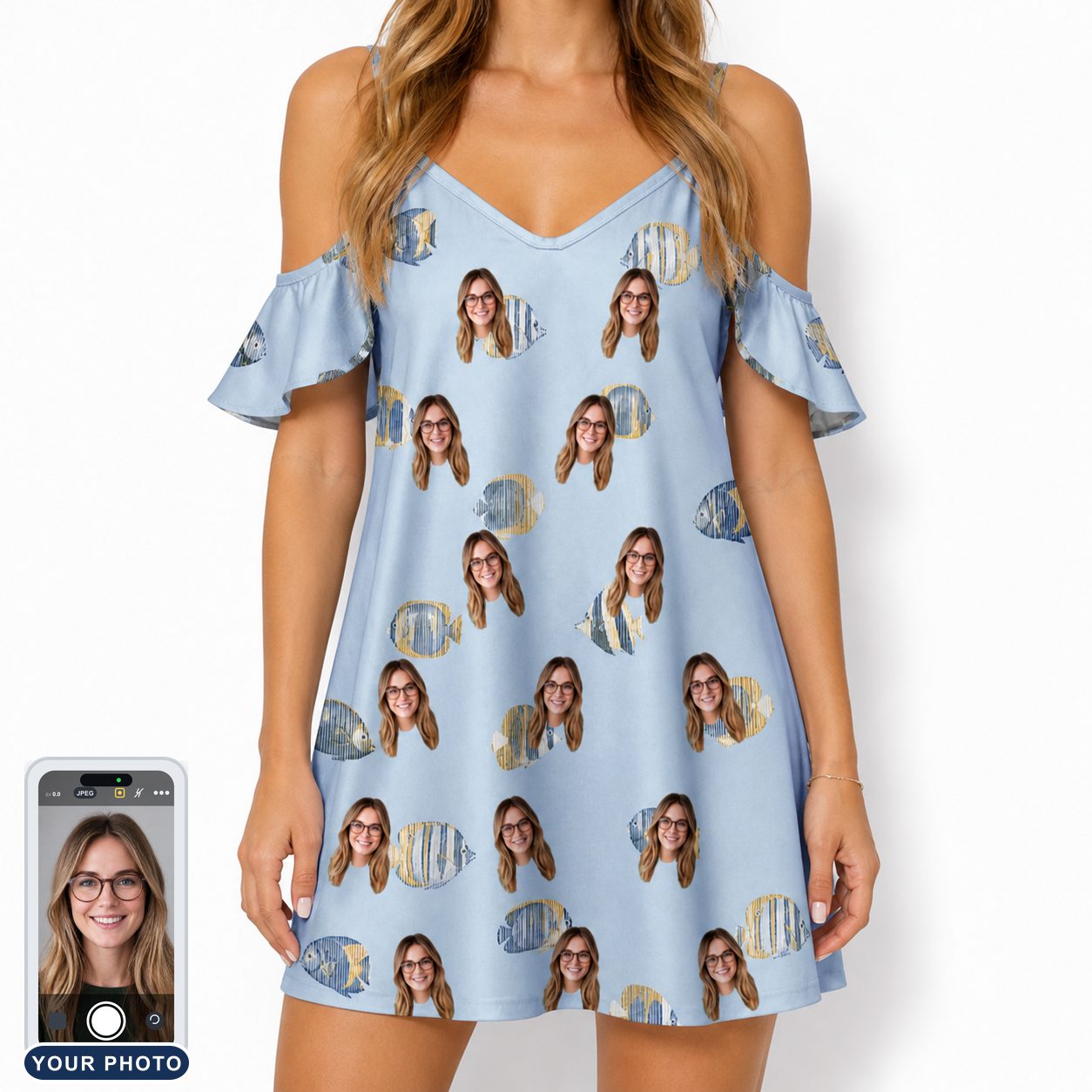 Women's Aquatic Antics Custom Face Off-Shoulder Dress