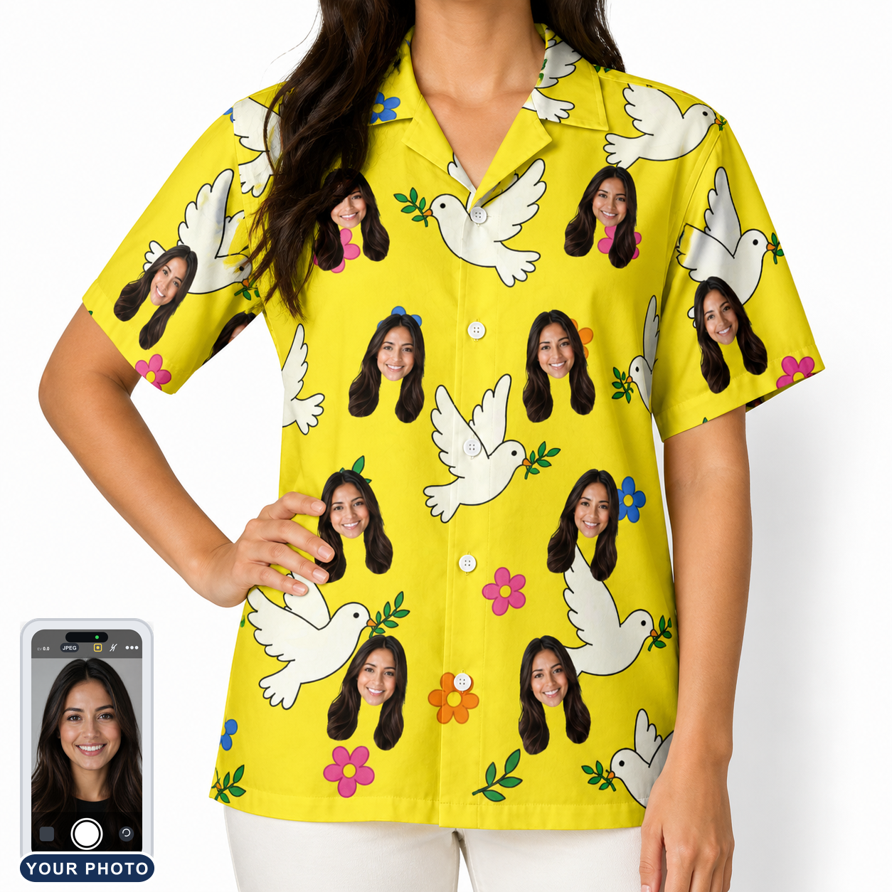 Women's Dovebound Daydream Custom Face Hawaiian Shirt