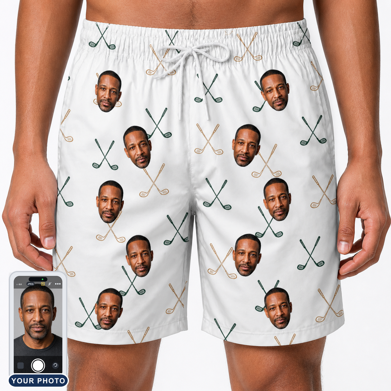 Men's Golf Glyphs Custom Face Beach Shorts