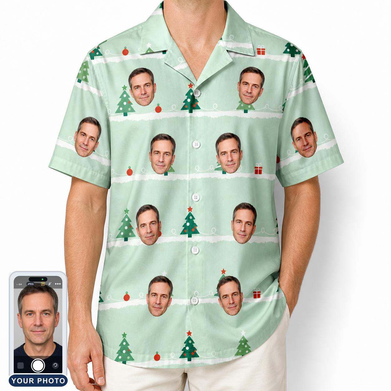 Men's Evergreen Extravaganza Custom Face Hawaiian Shirt
