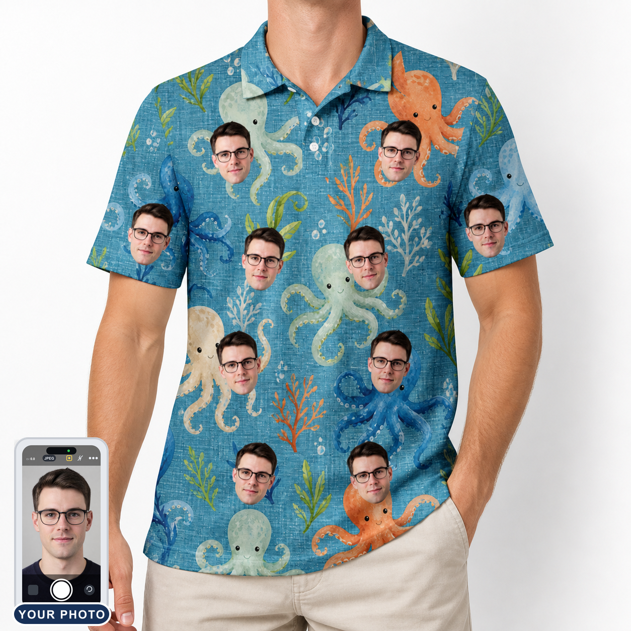 Men's Octopus Ocean Custom Face Polo Shirt