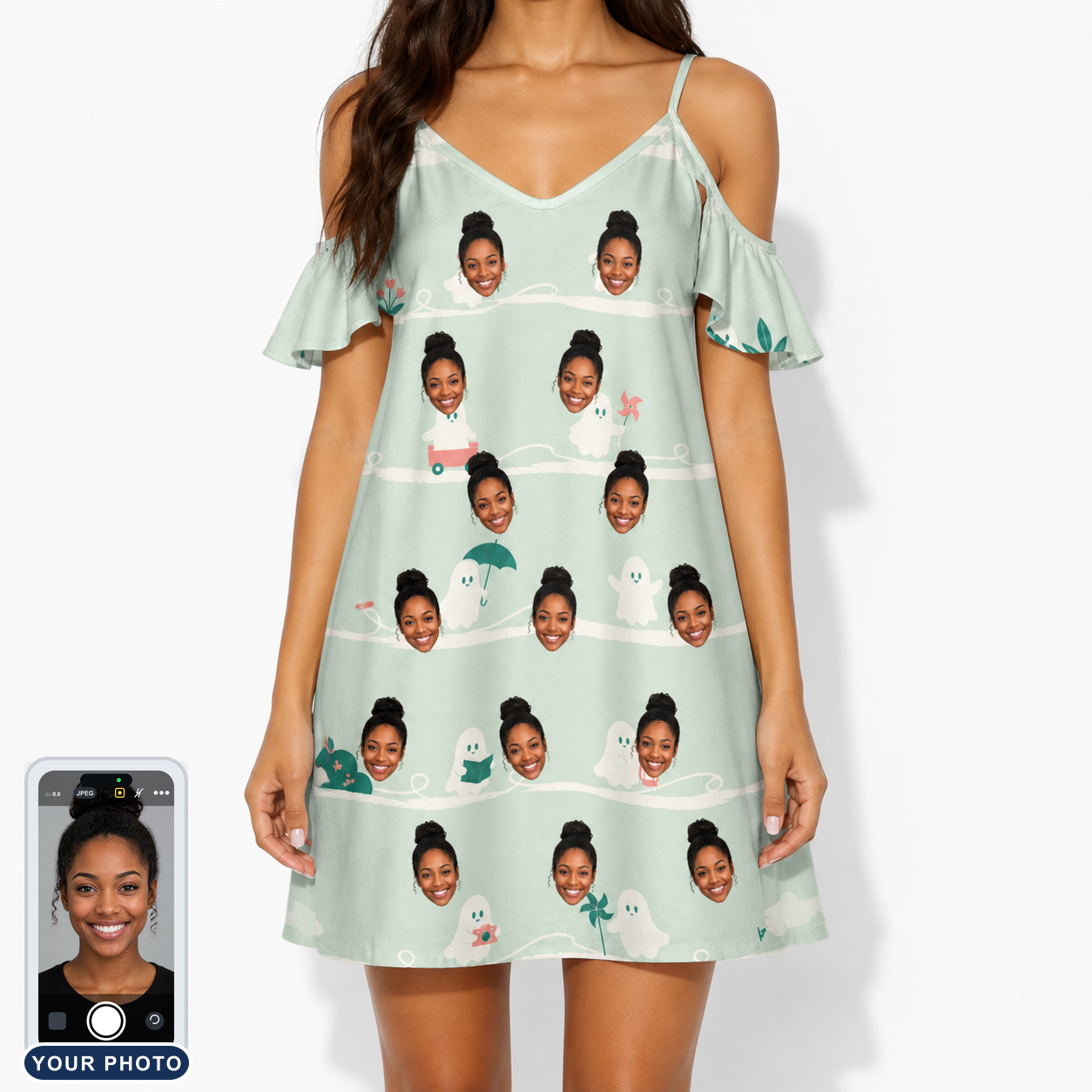 Women's Ghostly Goofballs Custom Face Off-Shoulder Dress