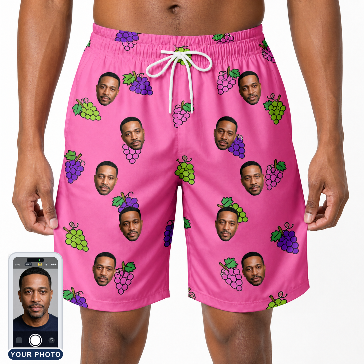 Men's Grape Escape Custom Face Beach Shorts