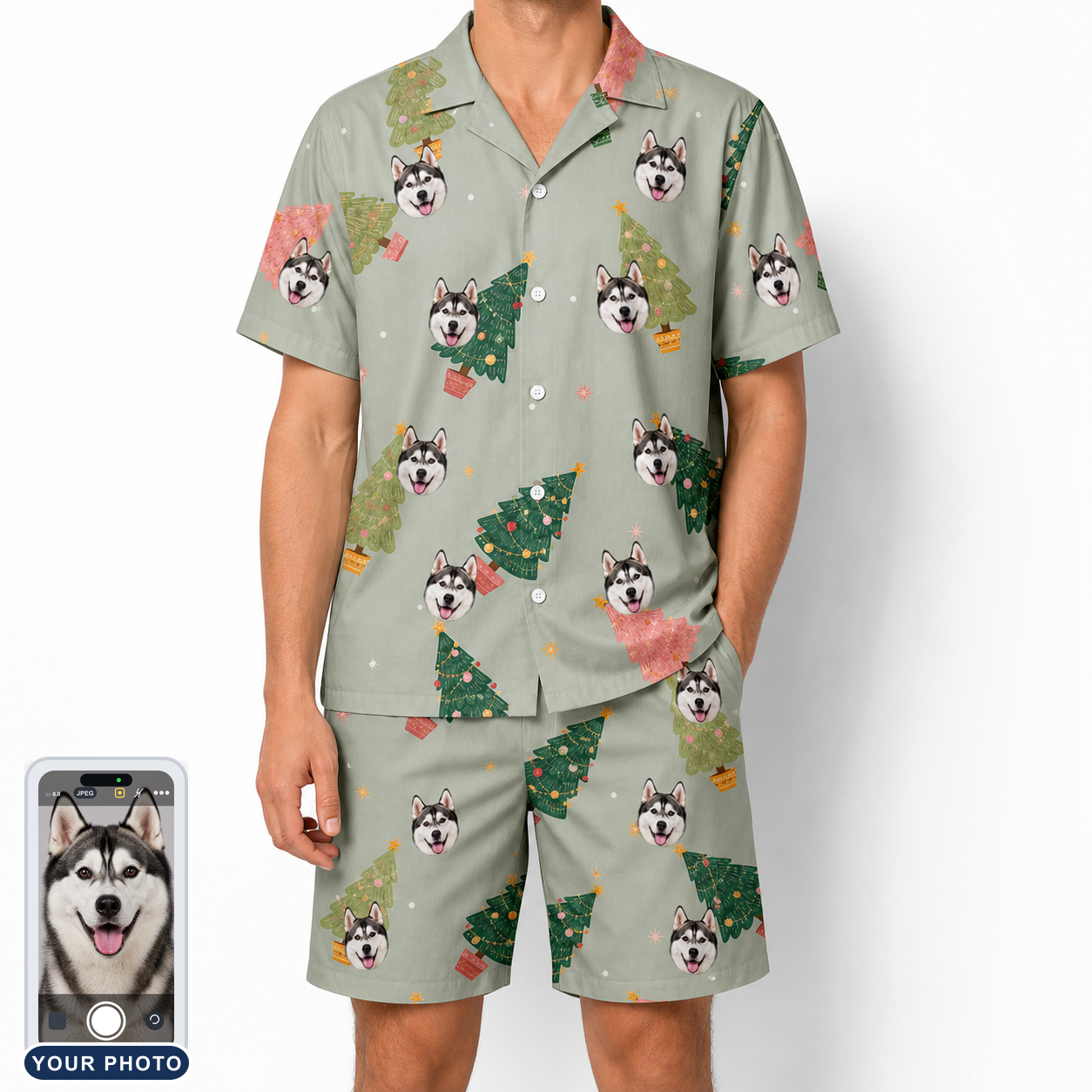 Men's Trimmed Tannenbaums Custom Dog Face Shirt & Shorts Set