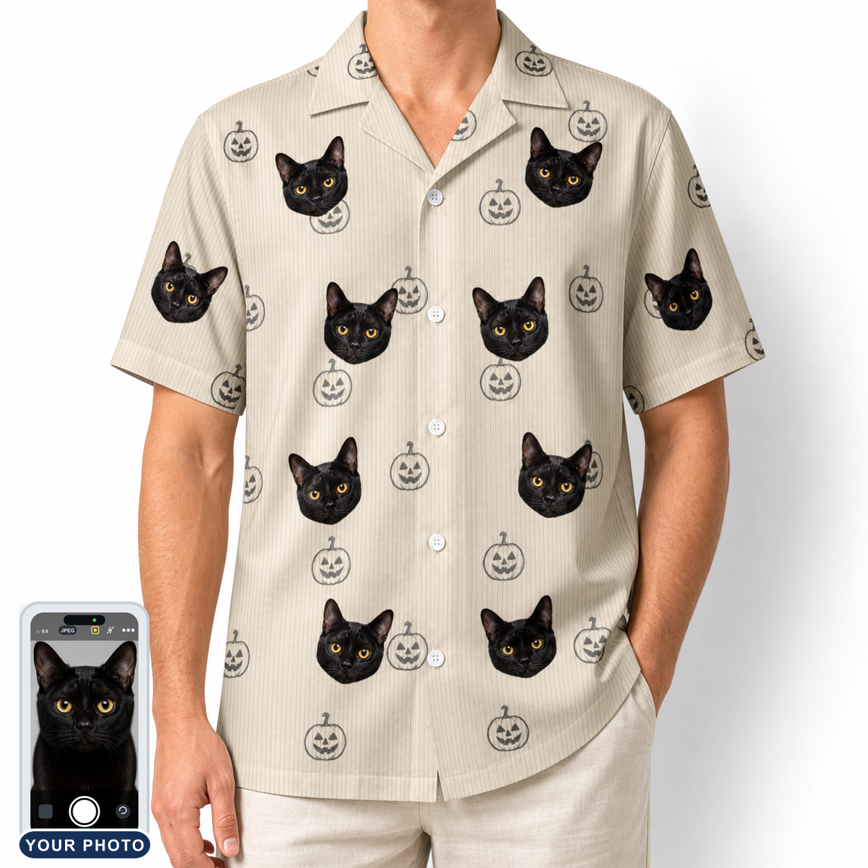 Men's Cucurbit Chuckles Custom Cat Face Hawaiian Shirt