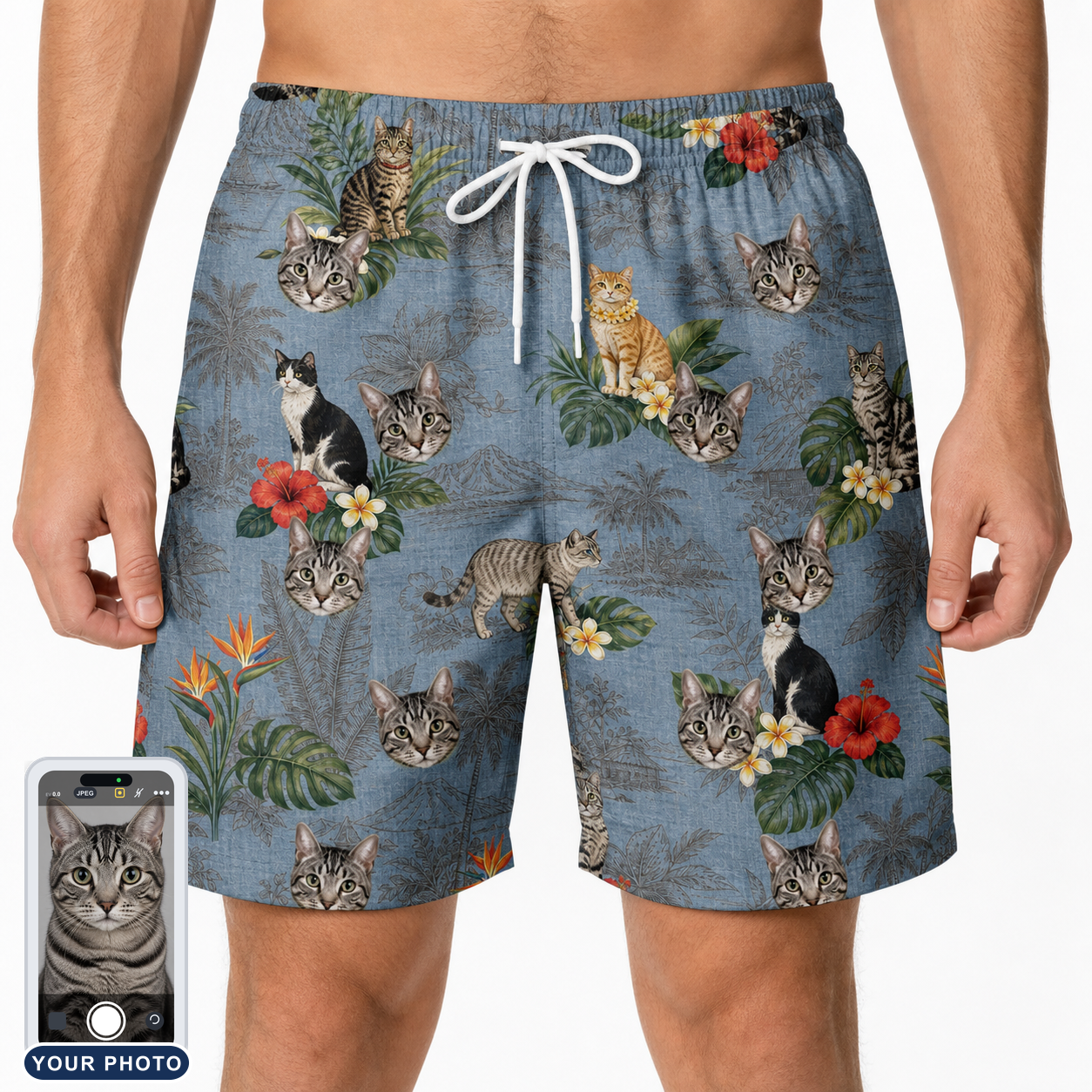 Men's Kitten Kaboodle Custom Cat Face Beach Shorts