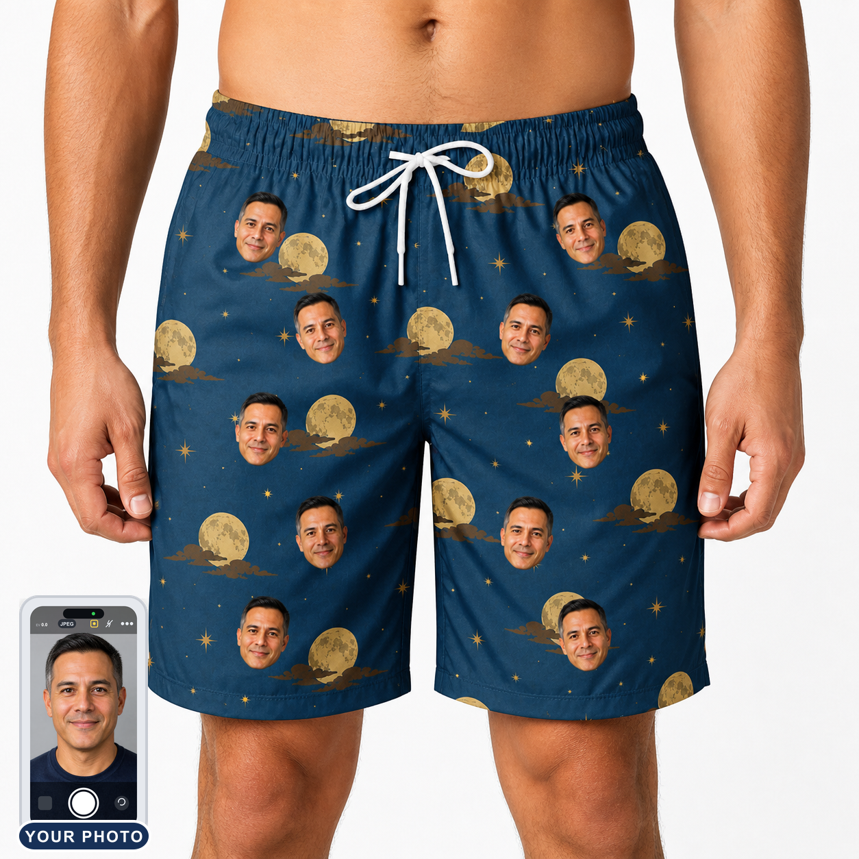 Men's Lunar Laughs Custom Face Beach Shorts