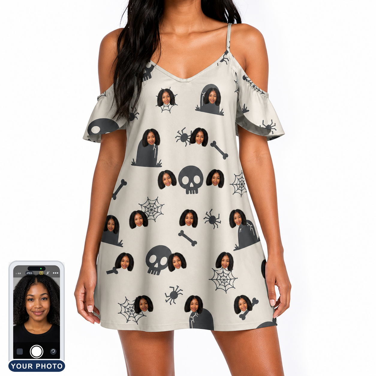 Women's Cryptic Crawlies Custom Face Off-Shoulder Dress