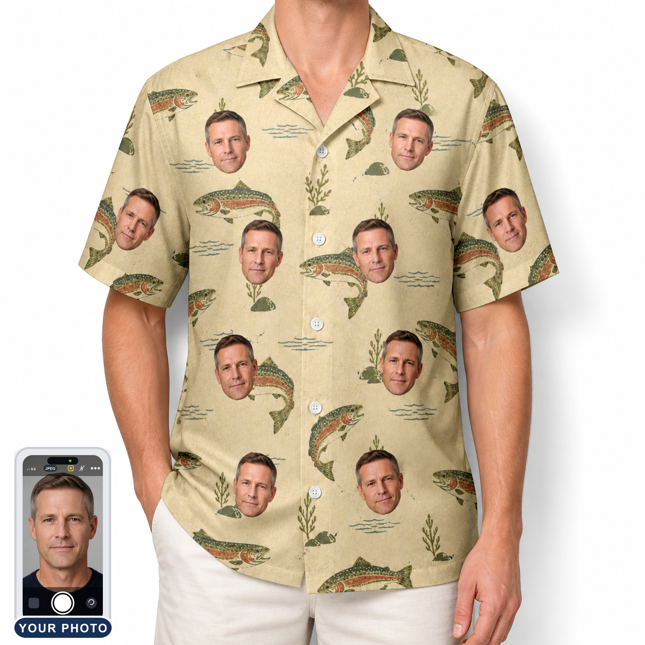 Men's Trout About Custom Face Hawaiian Shirt