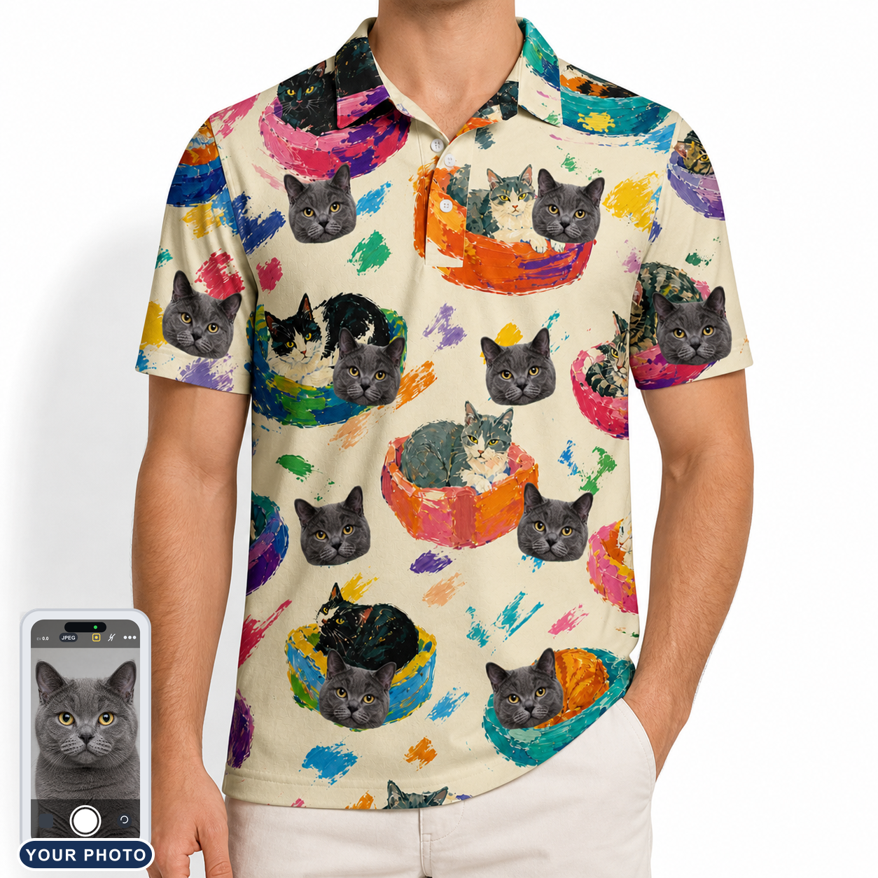 Men's Catnap Cabins Custom Cat Face Polo Shirt