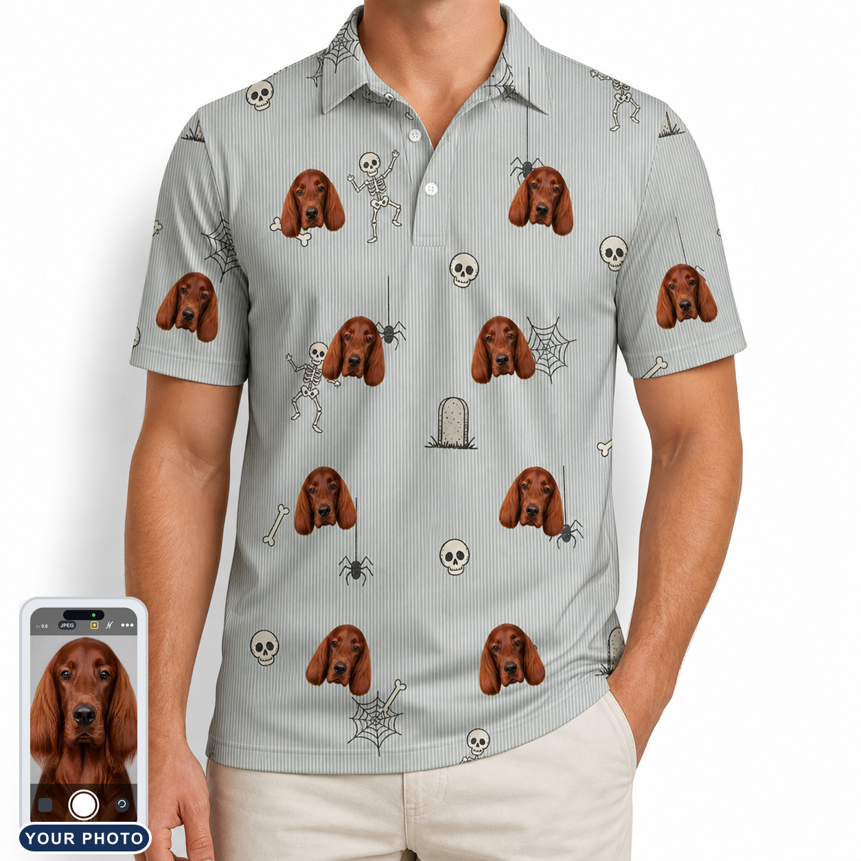 Men's Tombstone Tango Custom Dog Face Polo Shirt