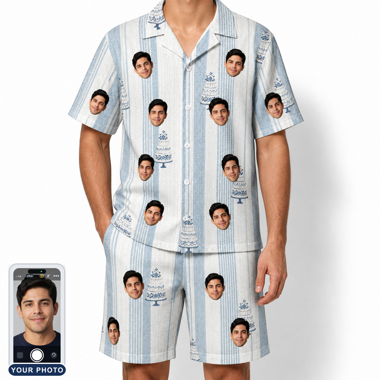 Men's Buttercream Boardwalk Custom Face Shirt & Shorts Set