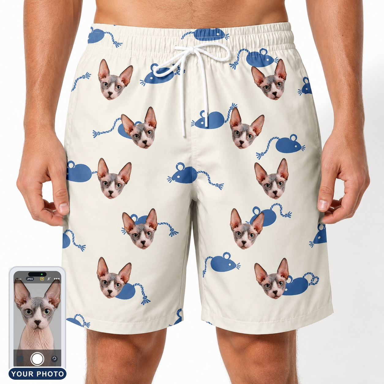 Men's Mouse Mêlée Custom Cat Face Beach Shorts