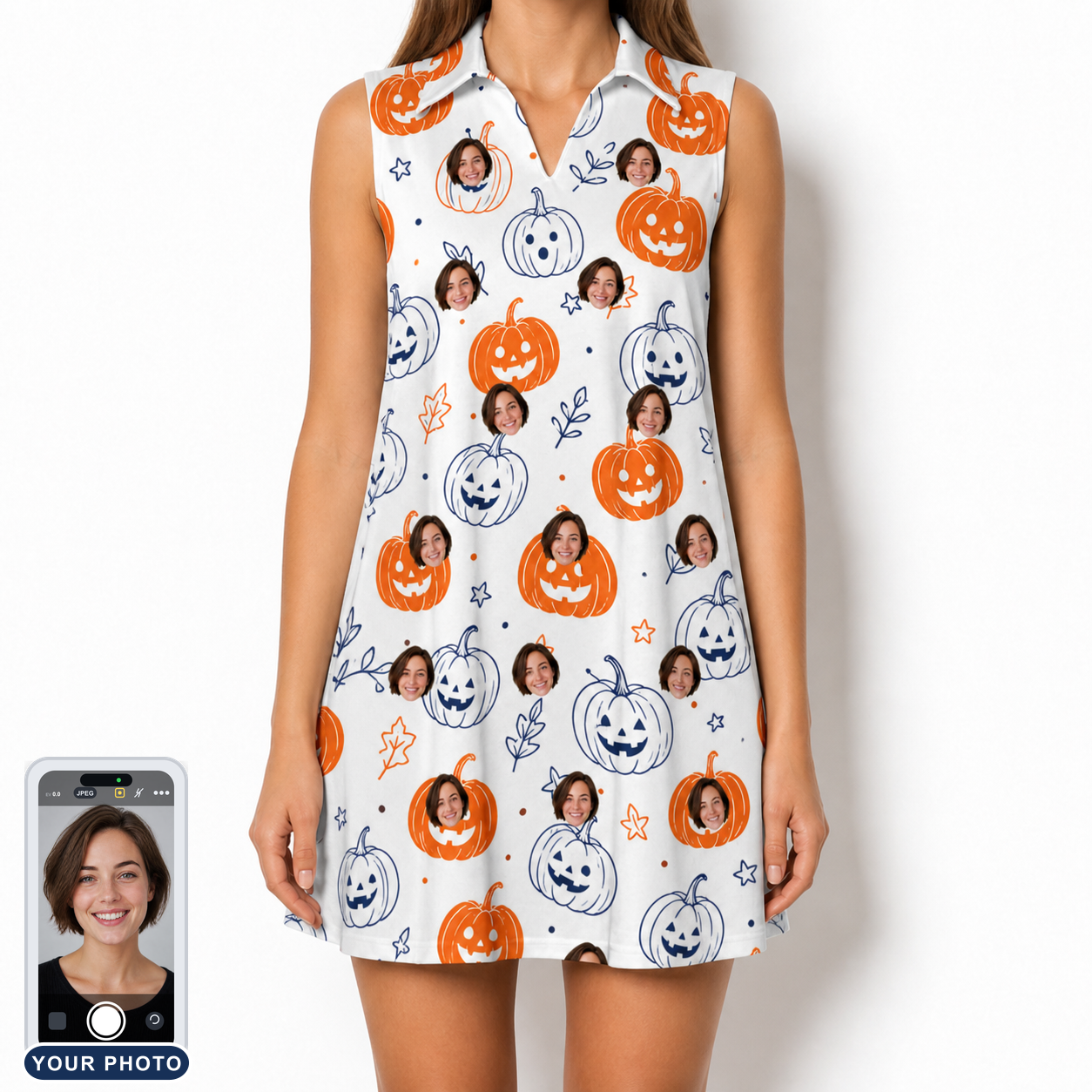 Women's Jack O'Jitters Custom Face V-Neck Dress