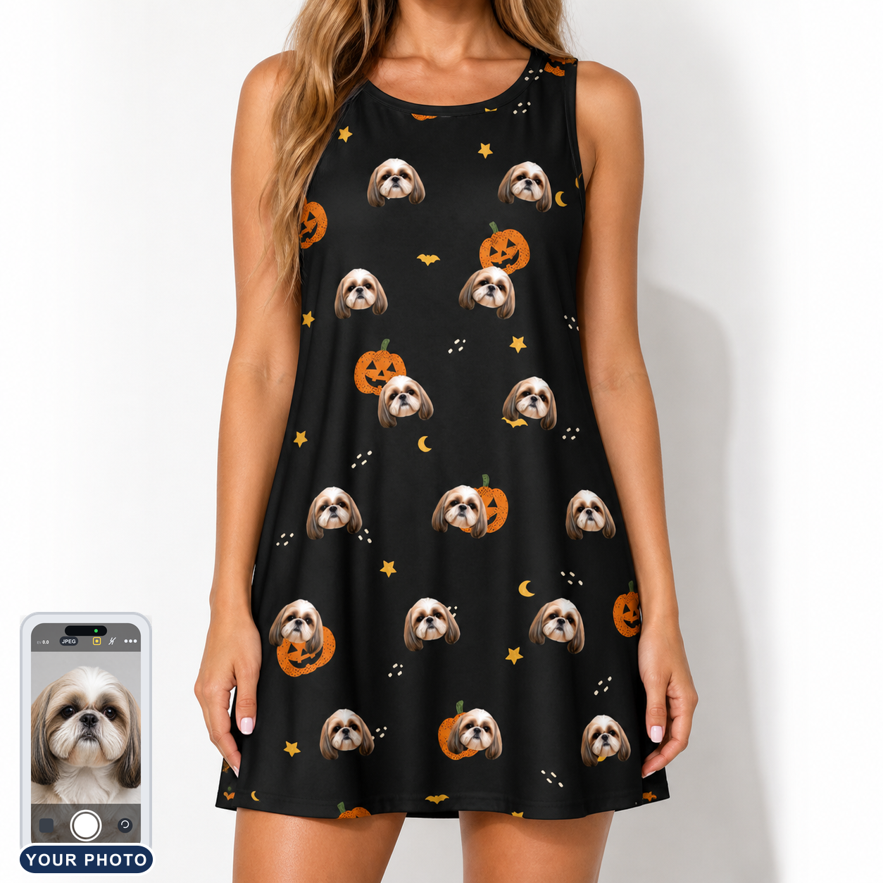 Women's Cackle Carvings Custom Dog Face Tank Dress