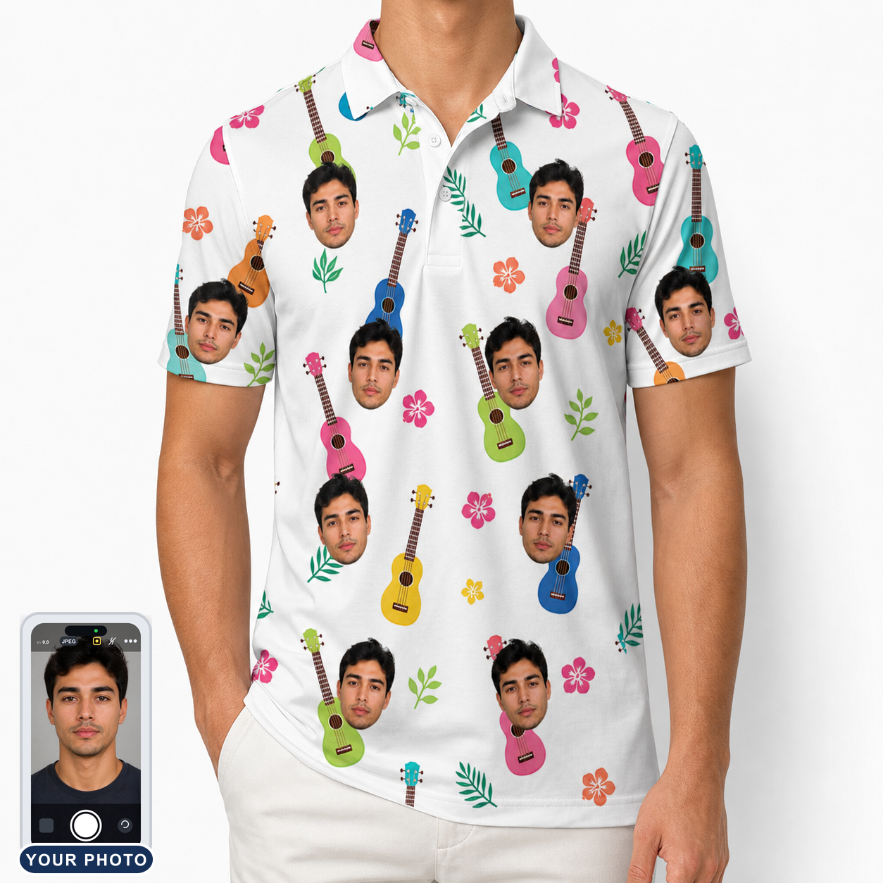 Men's Ukulele Utopia Custom Face Polo Shirt