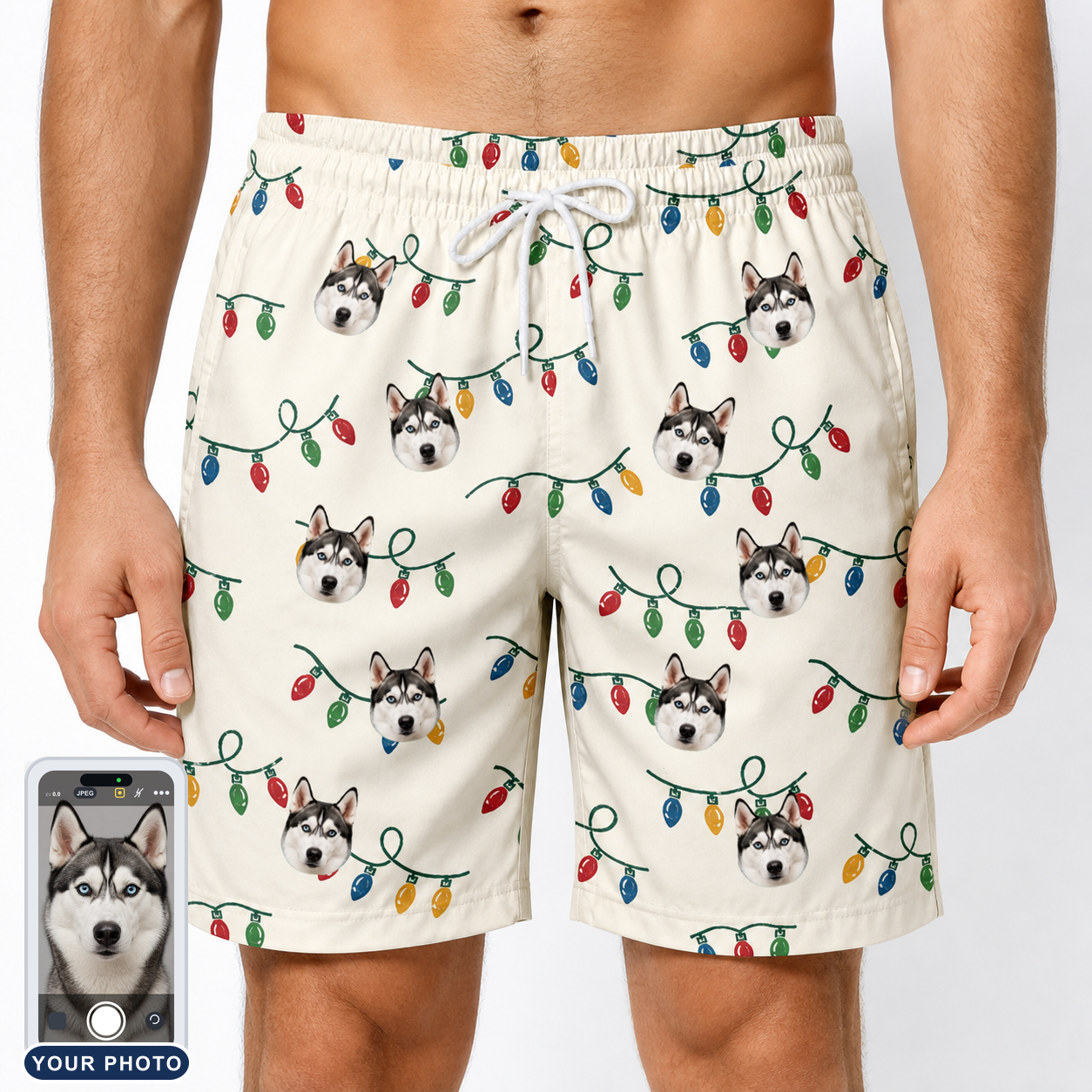 Men's Twinkle Tangled Custom Dog Face Beach Shorts