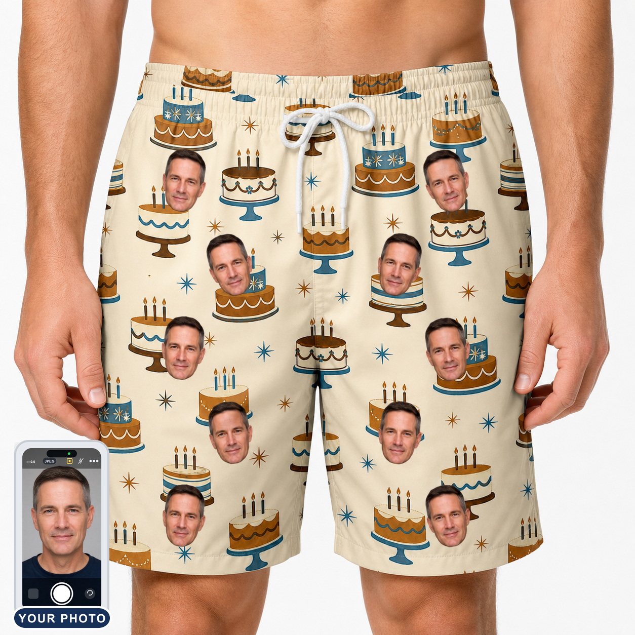 Men's Frosting Fanfare Custom Face Beach Shorts