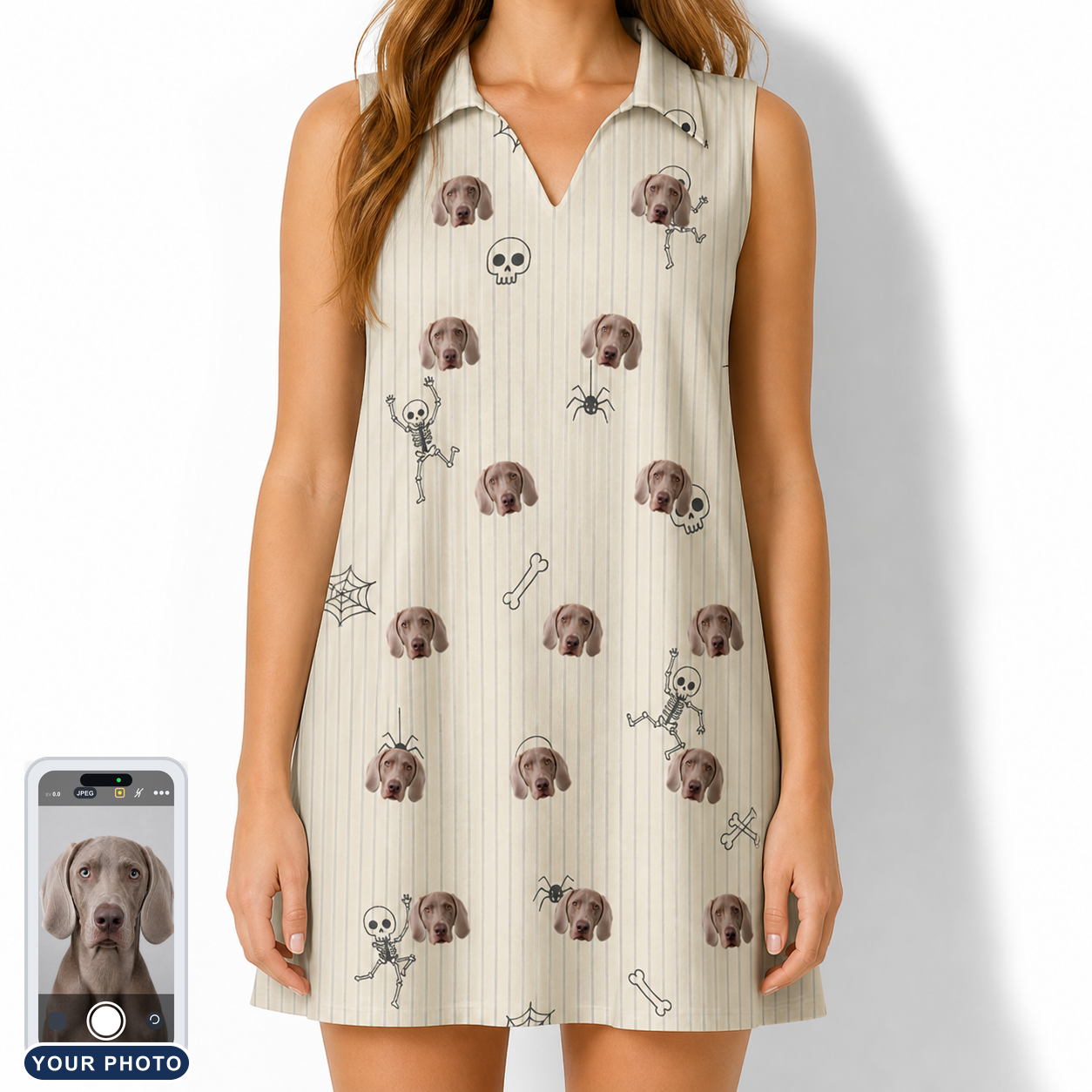 Women's Arachnid Antics Custom Dog Face V-Neck Dress