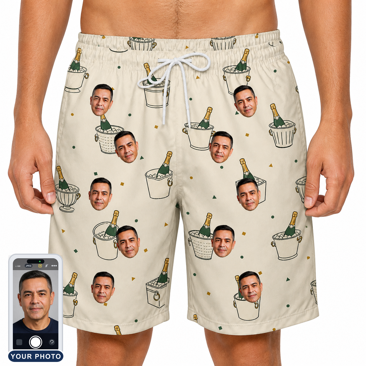 Men's Champagne Chill Custom Face Beach Shorts