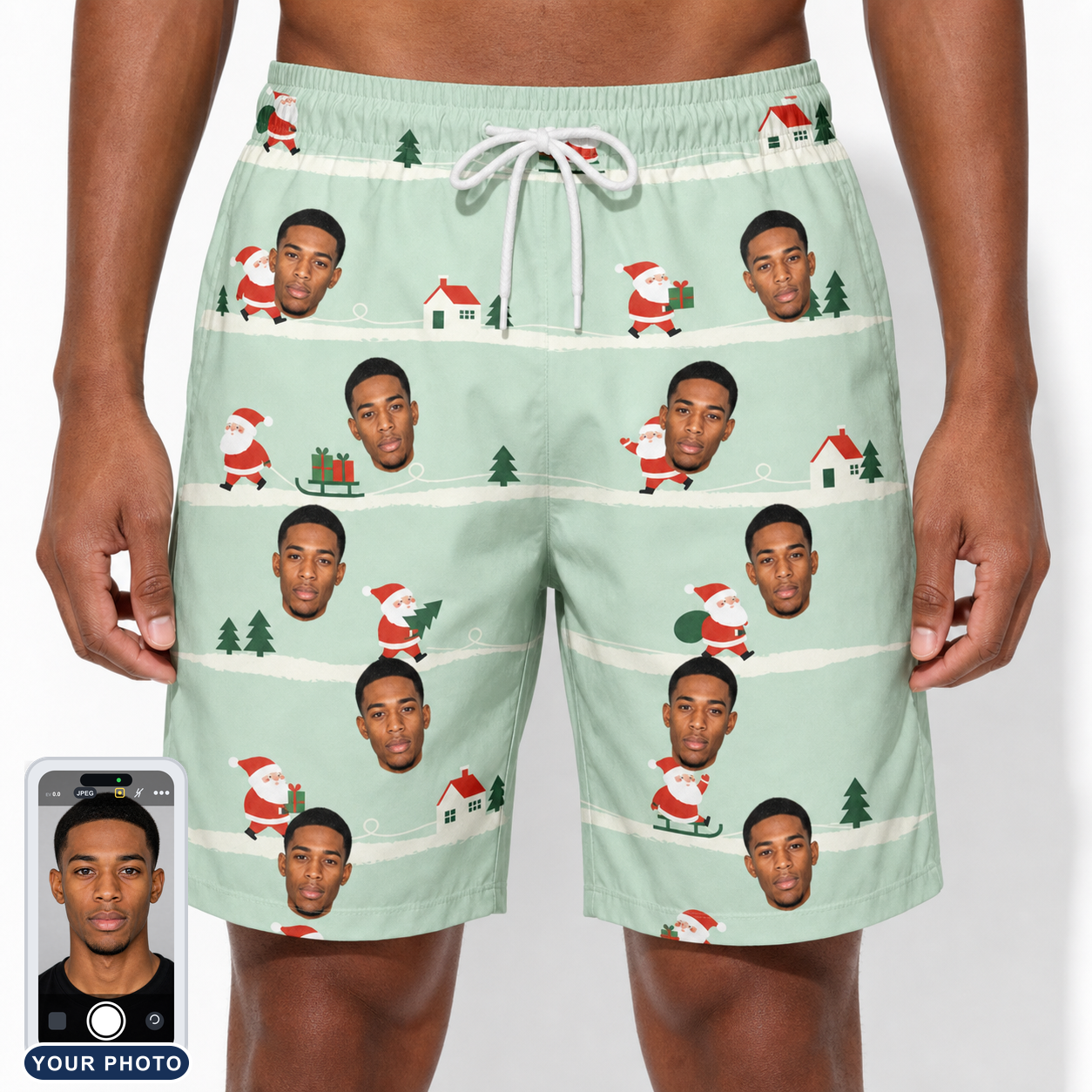 Men's Claus Carnival Custom Face Beach Shorts