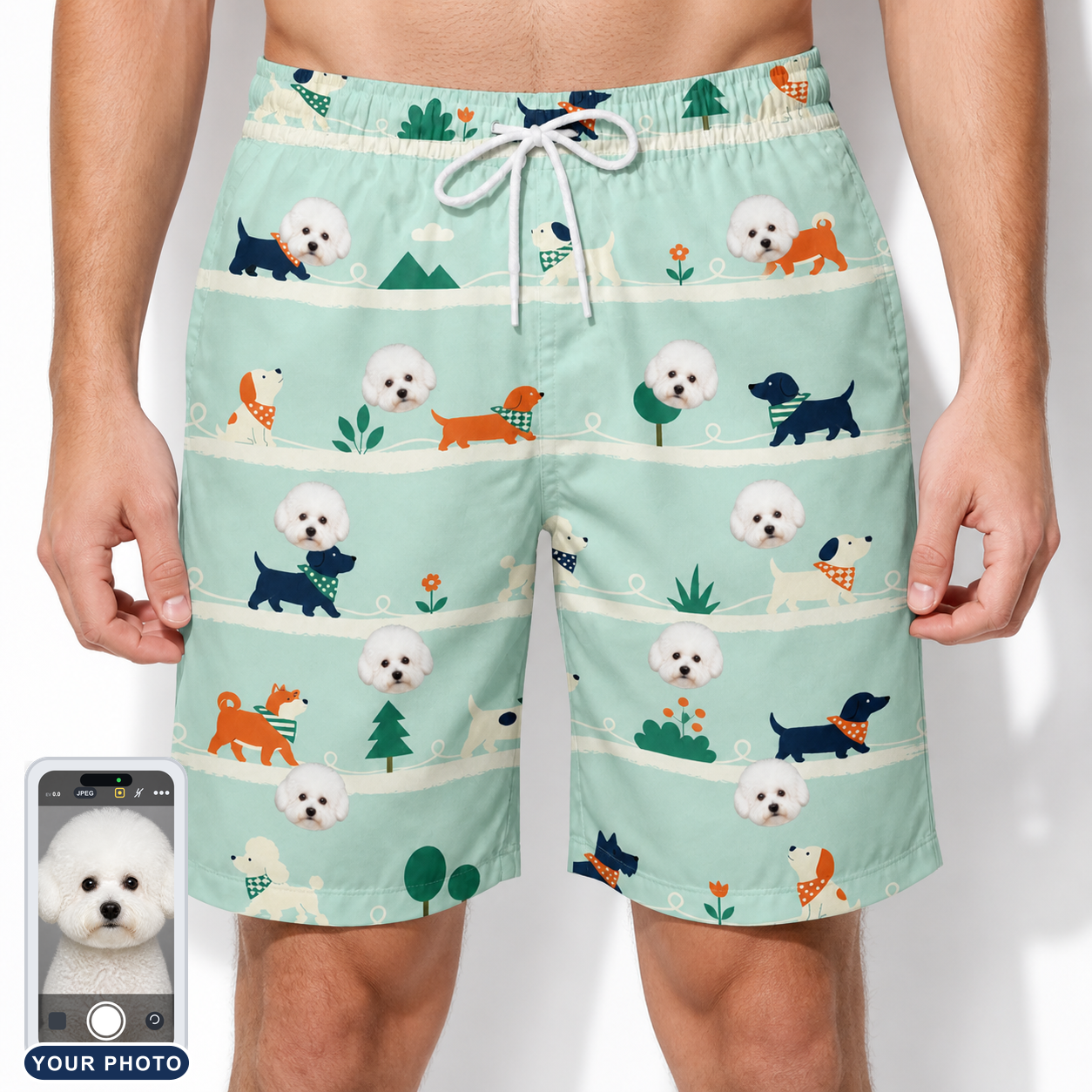 Men's Kerchief Kapers Custom Dog Face Beach Shorts