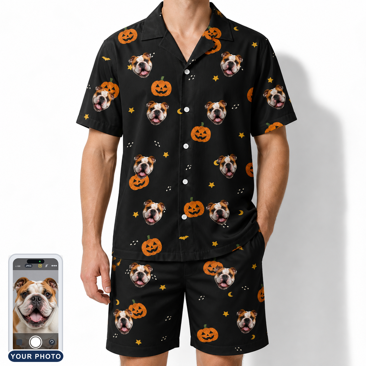 Men's Cackle Carvings Custom Dog Face Shirt & Shorts Set