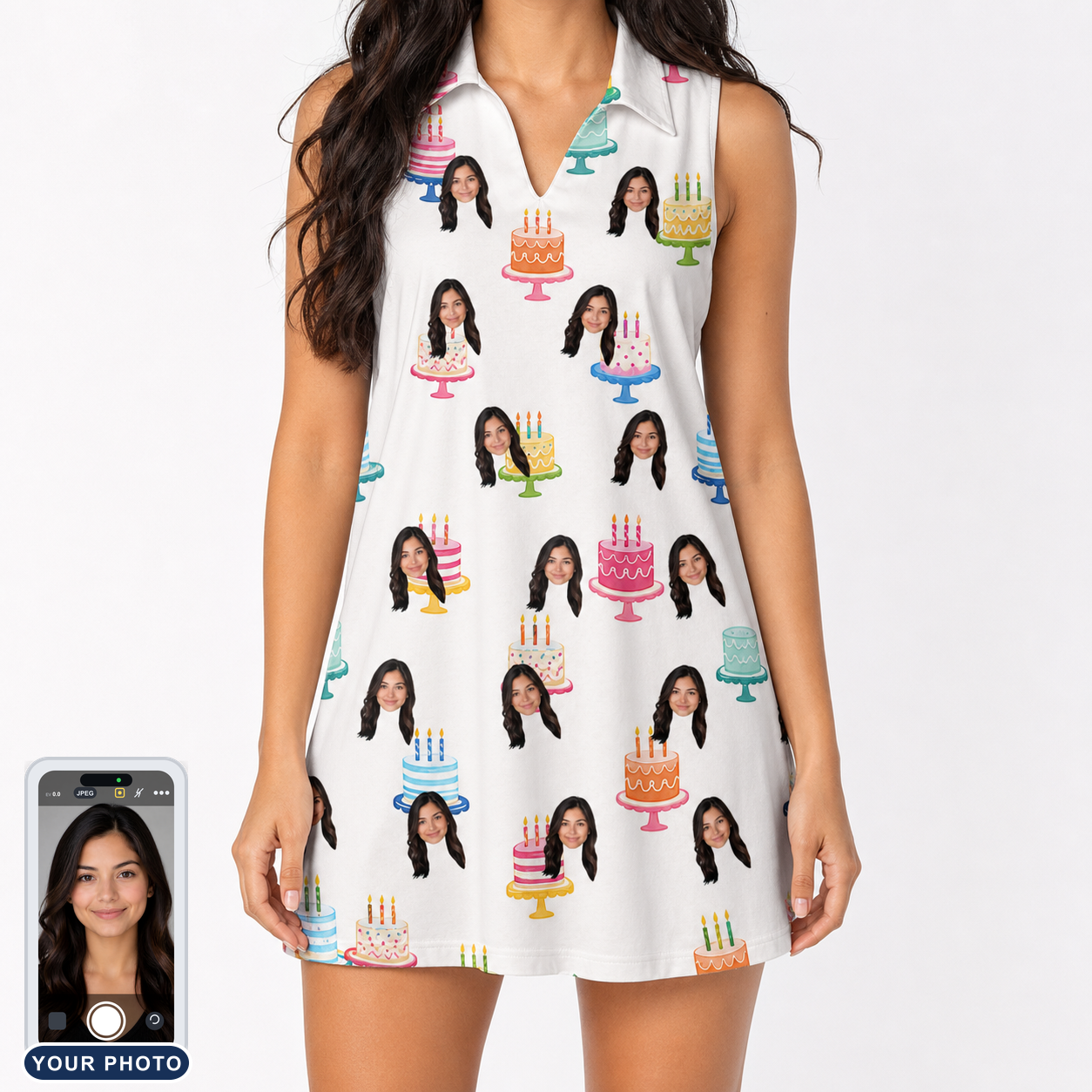 Women's Cake Craze Custom Face V-Neck Dress