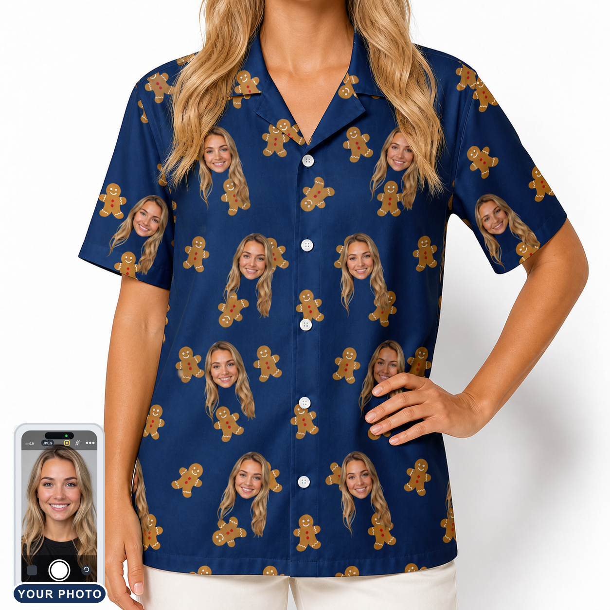 Women's Cookie Kringle Custom Face Hawaiian Shirt