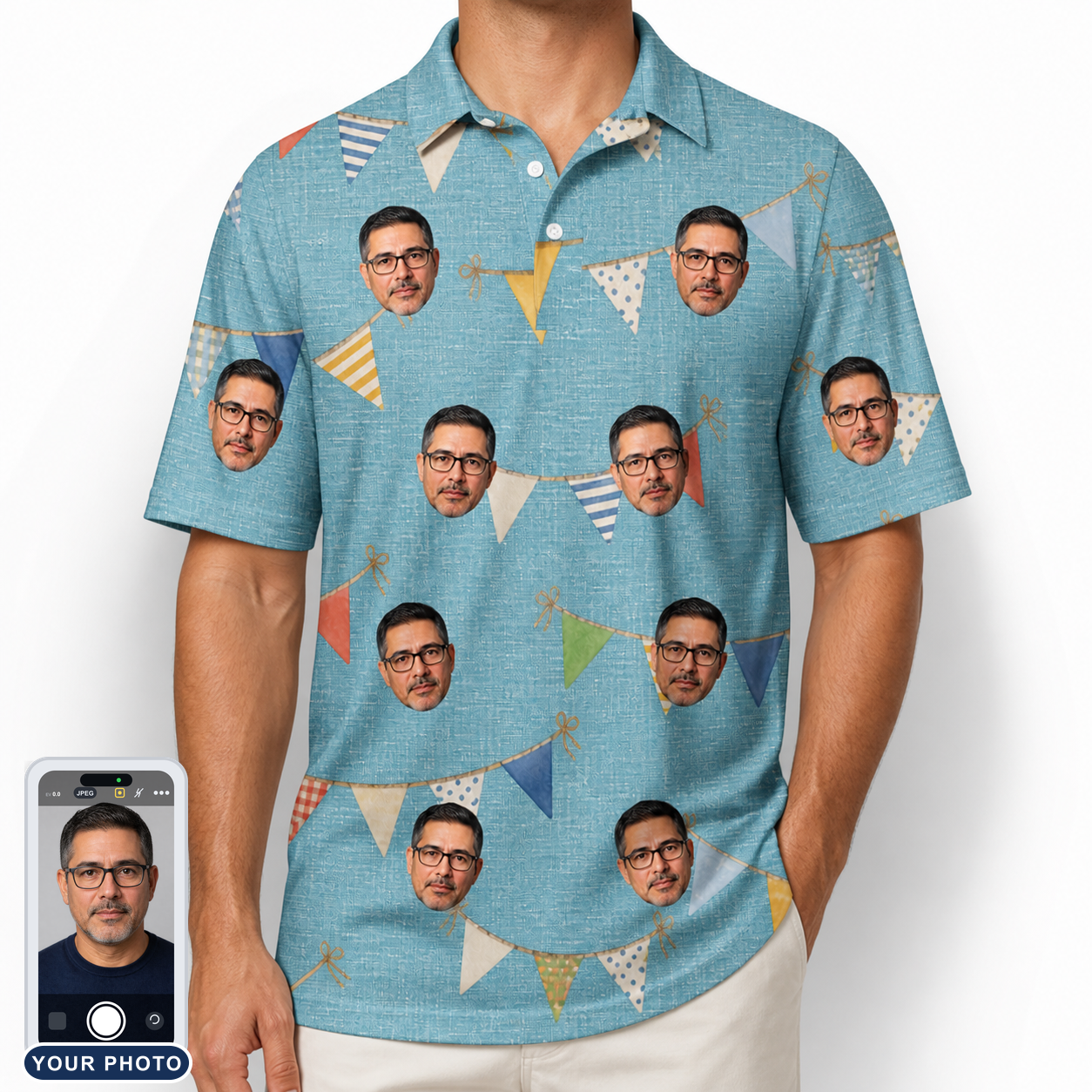 Men's Birthday Bunting Custom Face Polo Shirt