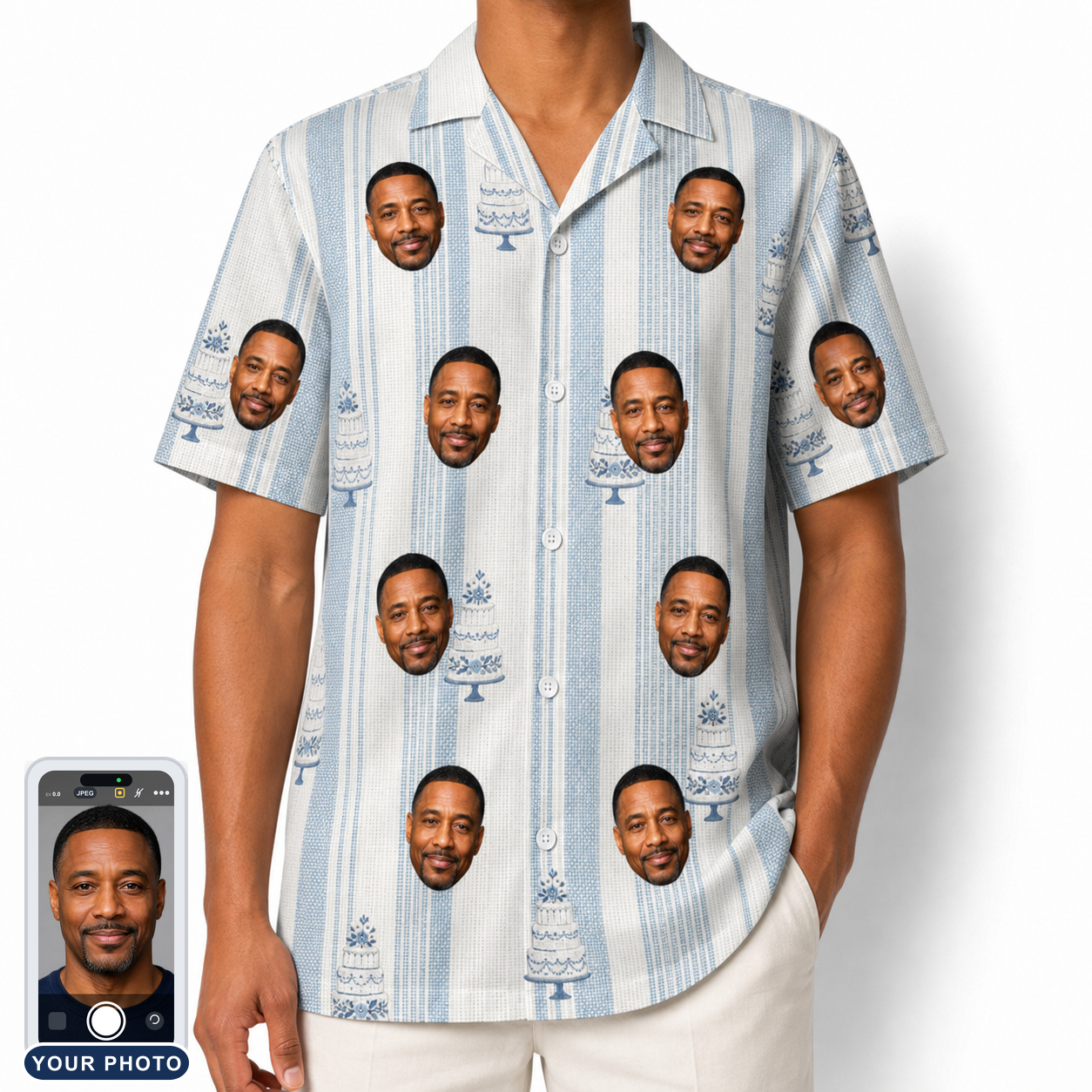Men's Buttercream Boardwalk Custom Face Hawaiian Shirt