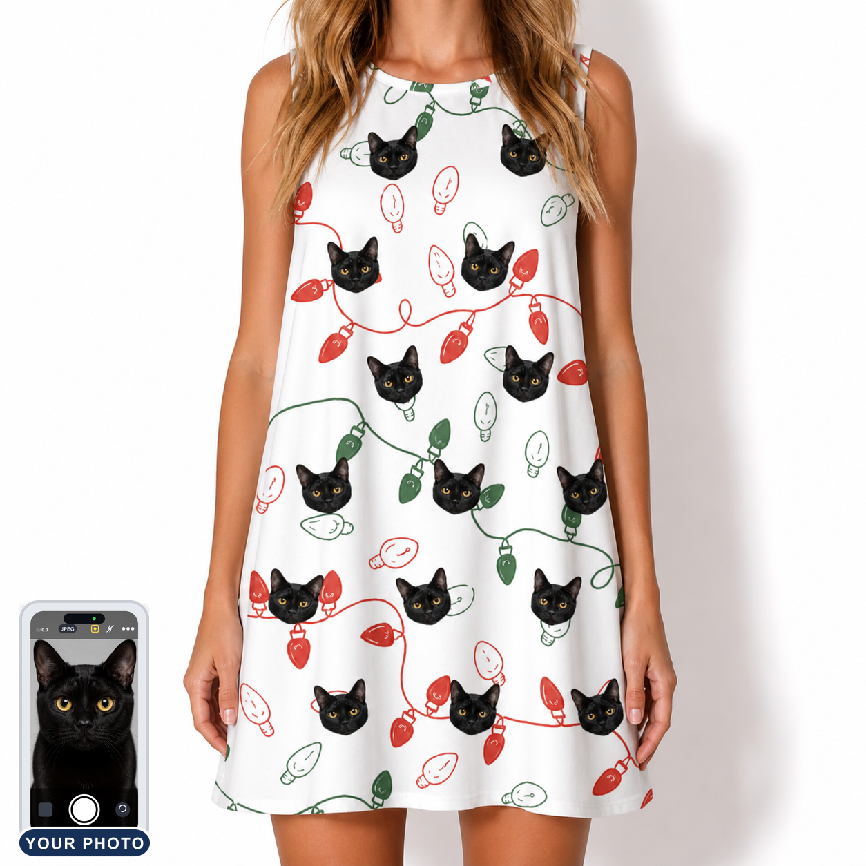 Women's Merry Circuits Custom Cat Face Tank Dress