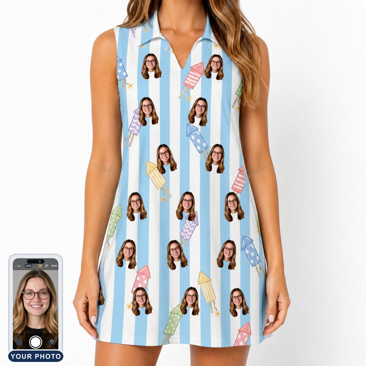 Women's Skyburst Salute Custom Face V-Neck Dress