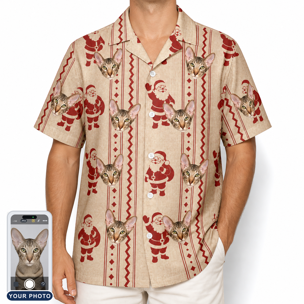 Men's Jolly Jingle Custom Cat Face Hawaiian Shirt