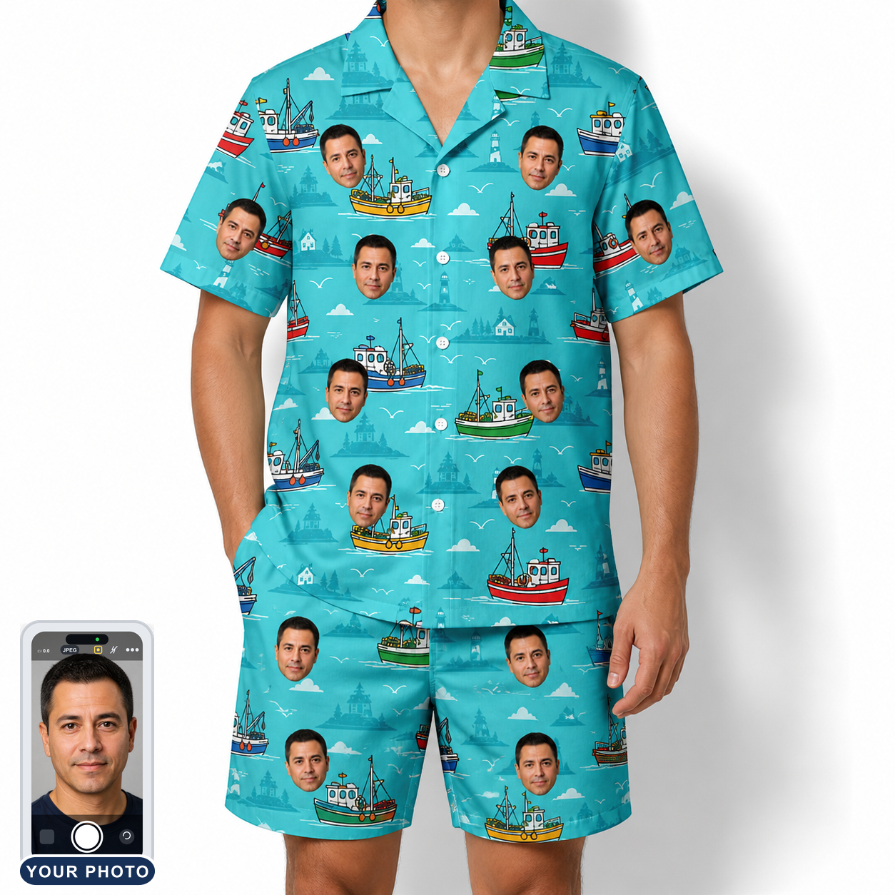 Men's Skiff Happens Custom Face Shirt & Shorts Set